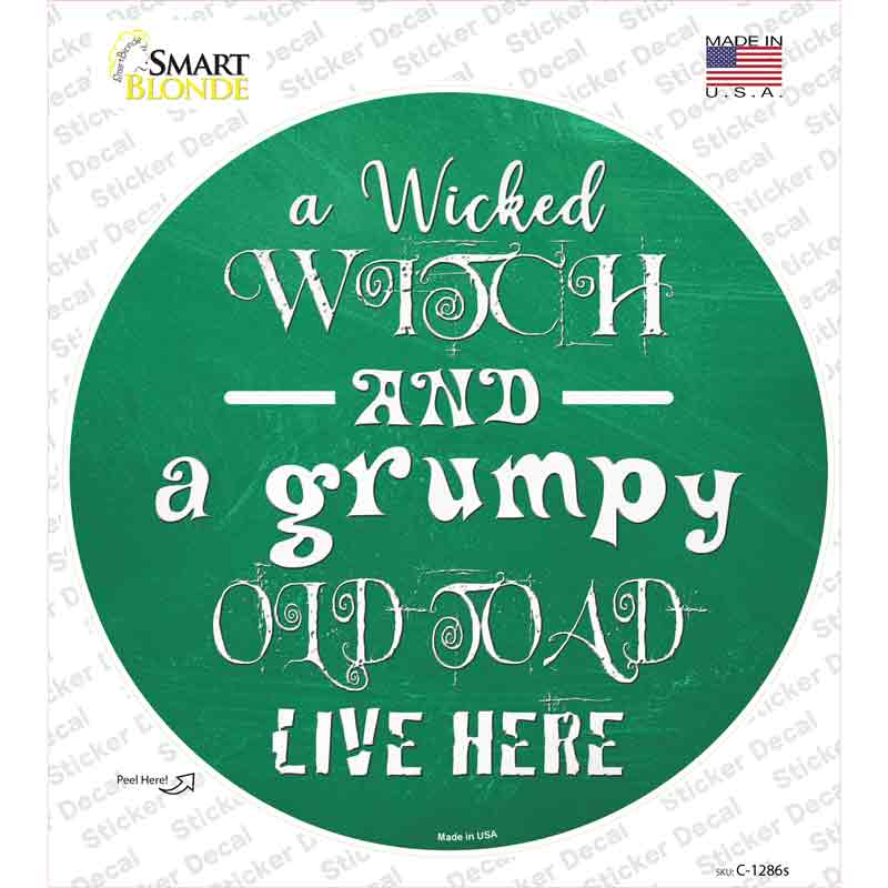 C-1286s-M Wicked Witch & Grumpy Toad Novelty Circle Sticker Decal - Medium