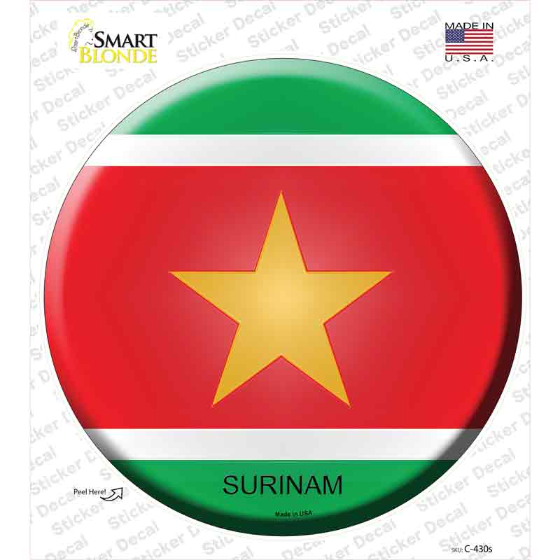 C-430s-M Surinam Country Novelty Circle Sticker Decal - Medium