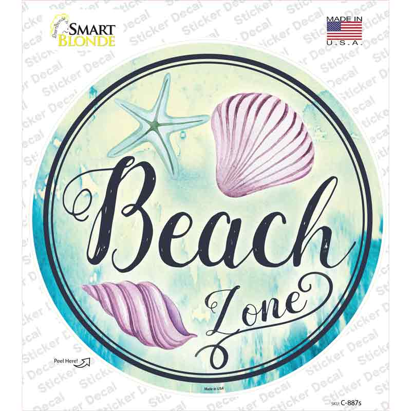 C-887s-M Beach Zone Novelty Circle Sticker Decal - Medium