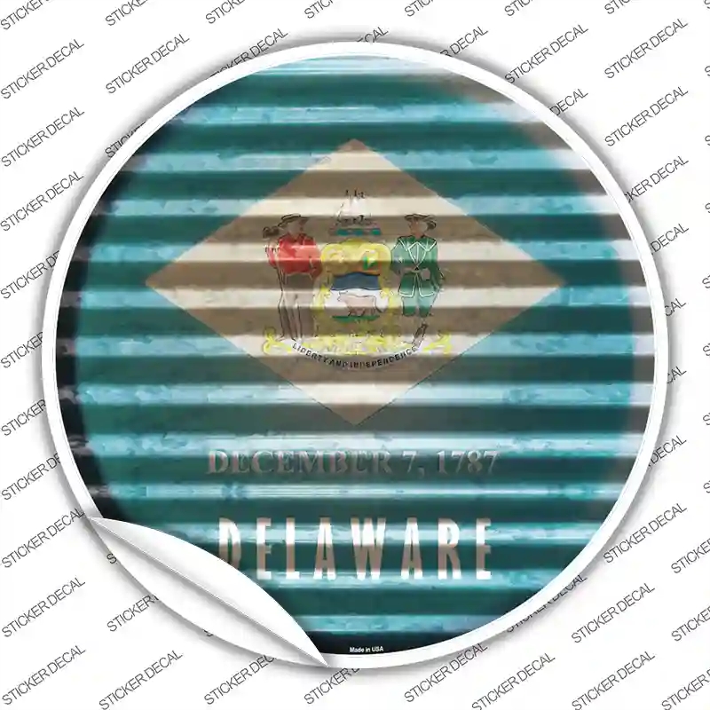 C-918s-S Delaware Flag Corrugated Novelty Circle Sticker Decal - Small
