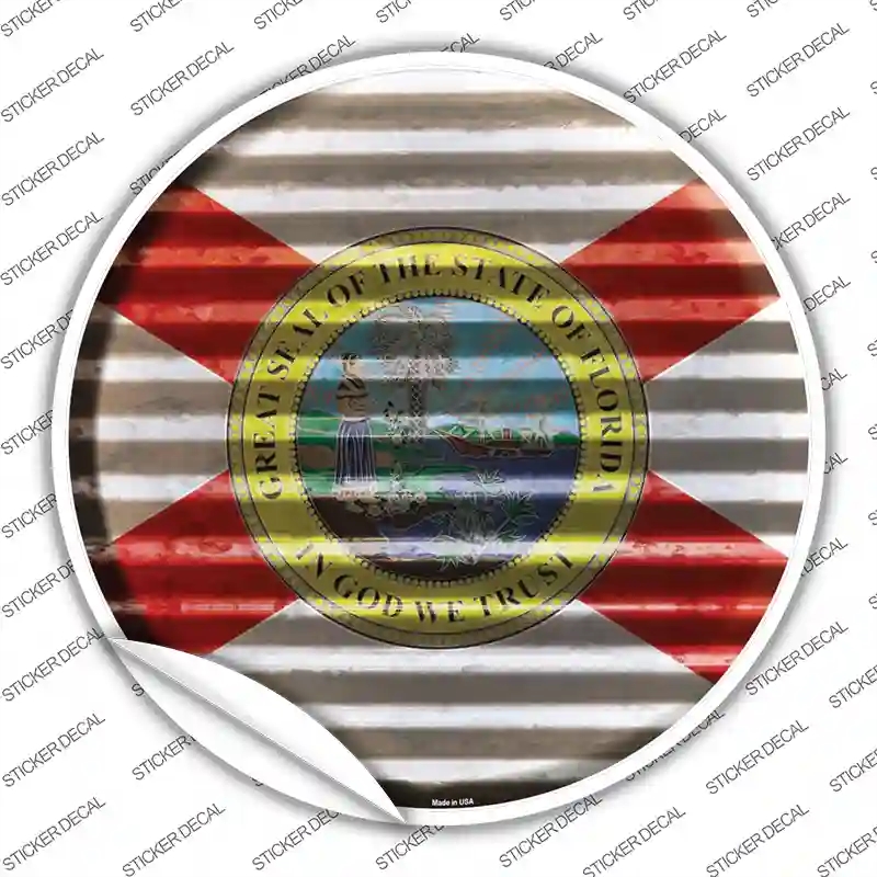C-919s-S Florida Flag Corrugated Novelty Circle Sticker Decal - Small