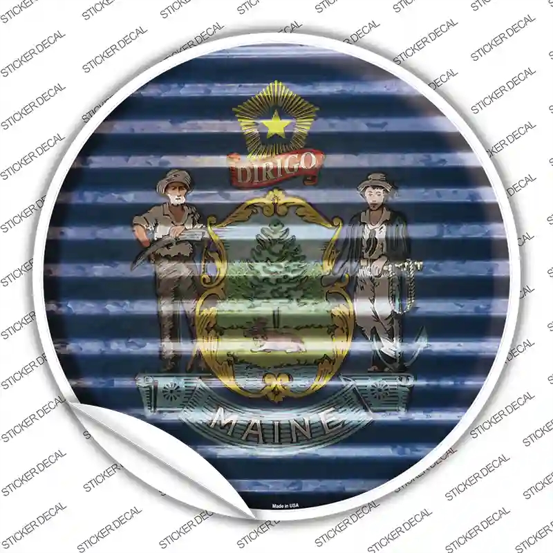 C-929s-S Maine Flag Corrugated Novelty Circle Sticker Decal - Small