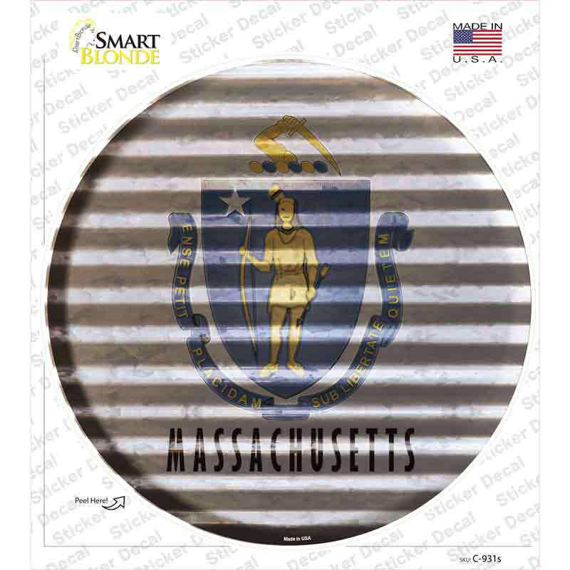 C-931s-M Massachusetts Flag Corrugated Novelty Circle Sticker Decal - Medium