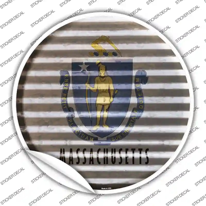 C-931s-S Massachusetts Flag Corrugated Novelty Circle Sticker Decal - Small