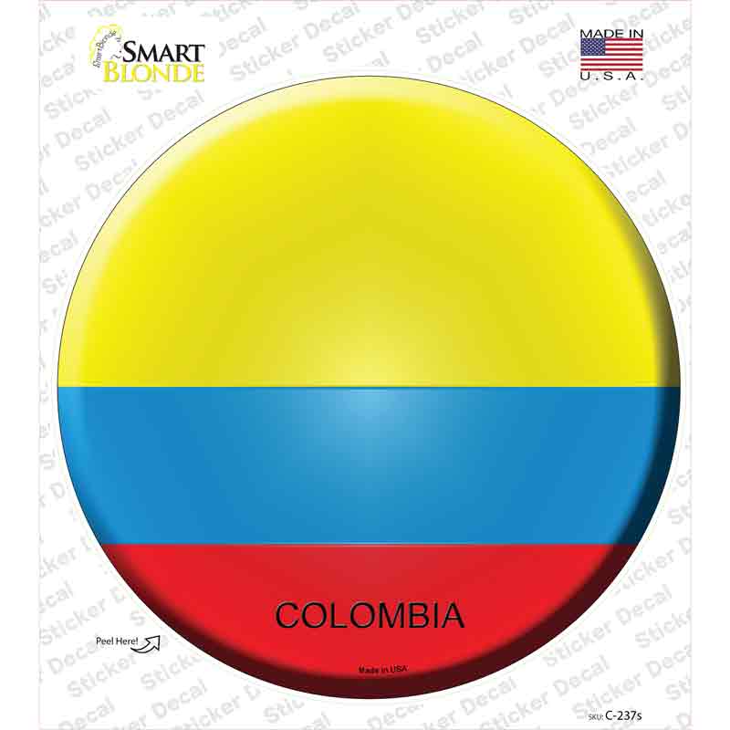 C-237s-M Colombia Country Novelty Circle Sticker Decal - Medium