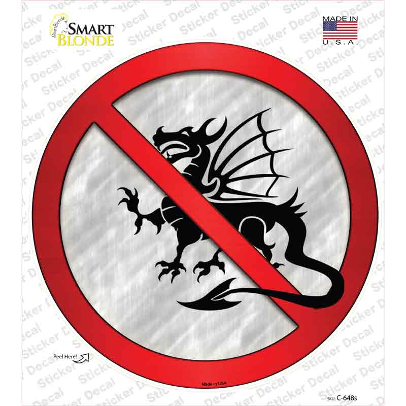 C-648s-M No Dragons Novelty Circle Sticker Decal - Medium
