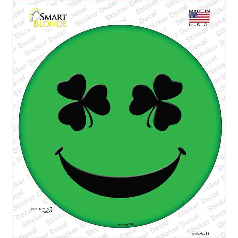 C-651s-M Shamrock Smiling Face Novelty Circle Sticker Decal - Medium