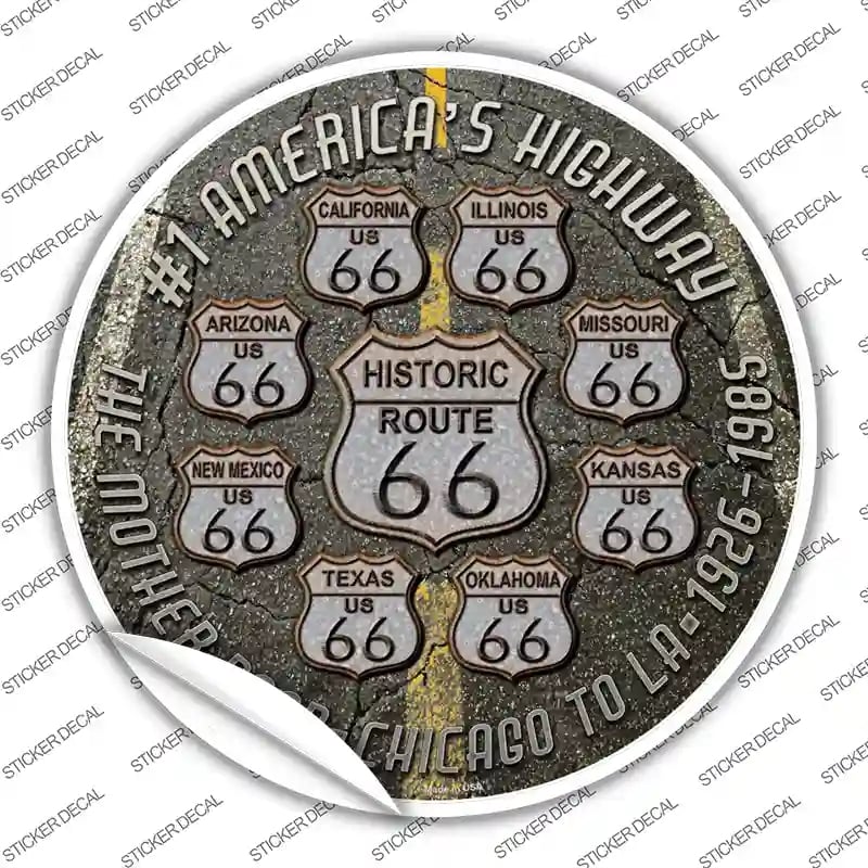 C-657s-L Route 66 Black Top Novelty Circle Sticker Decal - Large