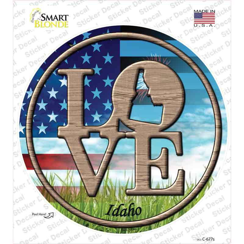 C-677s-M Love Idaho Novelty Circle Sticker Decal - Medium