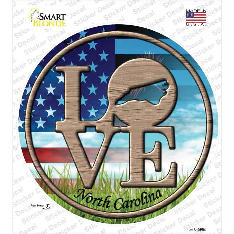 C-698s-M Love North Carolina Novelty Circle Sticker Decal - Medium