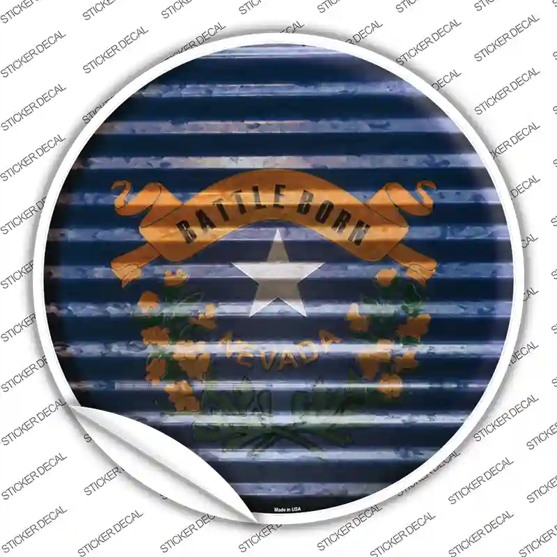 C-938s-L Nevada Flag Corrugated Novelty Circle Sticker Decal - Large