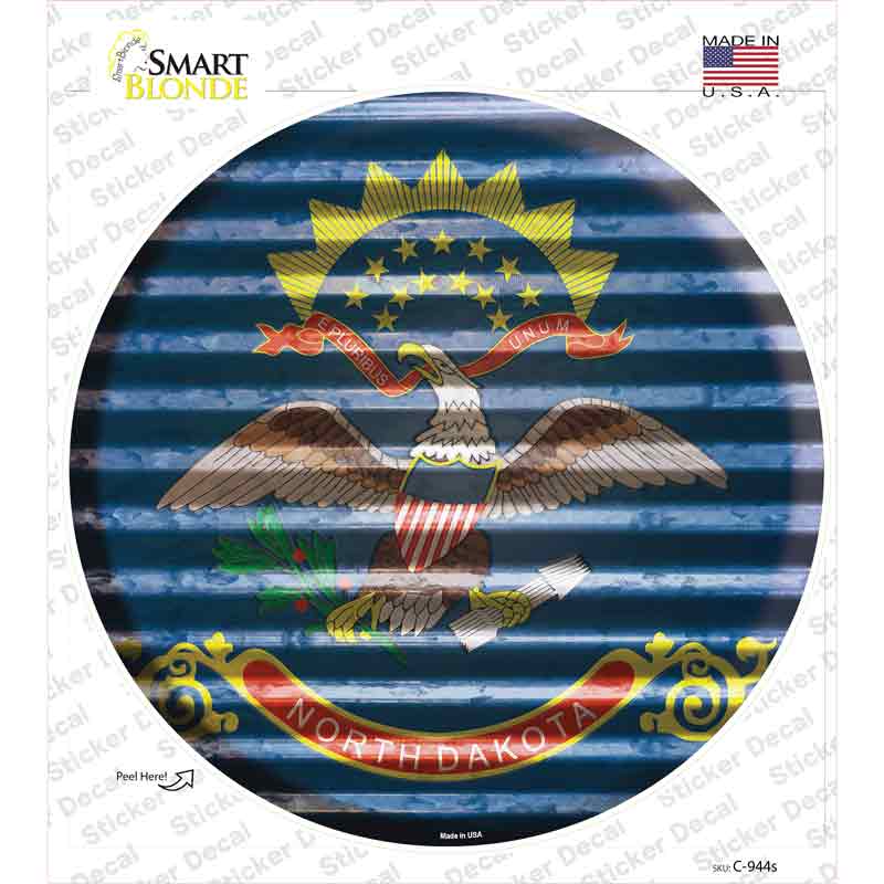 C-944s-M North Dakota Flag Corrugated Novelty Circle Sticker Decal - Medium