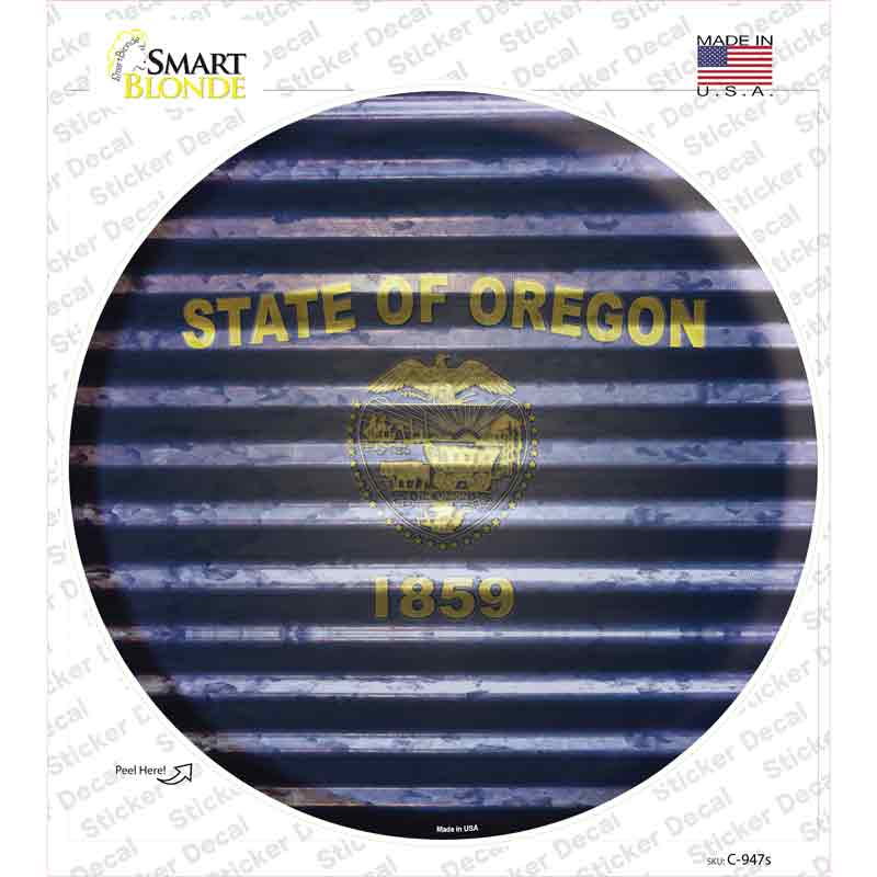 C-947s-M Oregon Flag Corrugated Novelty Circle Sticker Decal - Medium