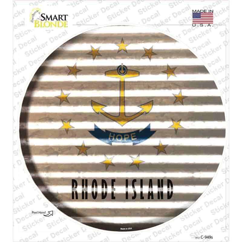 C-949s-M Rhode Island Flag Corrugated Novelty Circle Sticker Decal - Medium