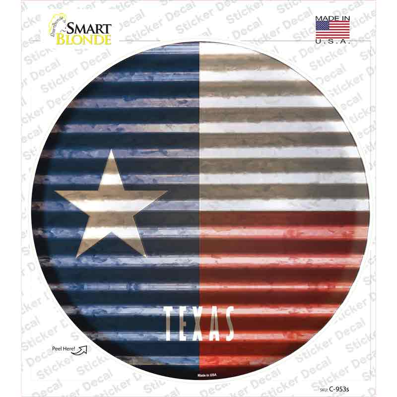 C-953s-M Texas Flag Corrugated Novelty Circle Sticker Decal - Medium