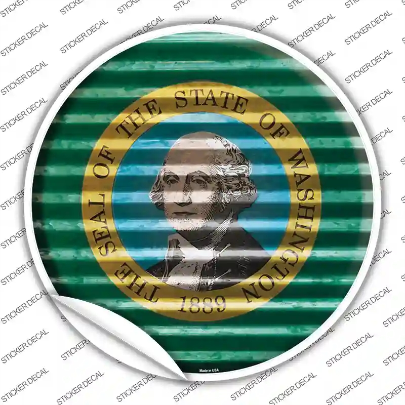 C-957s-L Washington Flag Corrugated Novelty Circle Sticker Decal - Large