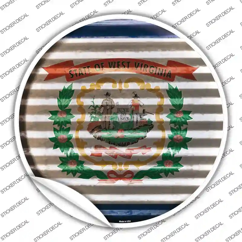 C-958s-L West Virginia Flag Corrugated Novelty Circle Sticker Decal - Large