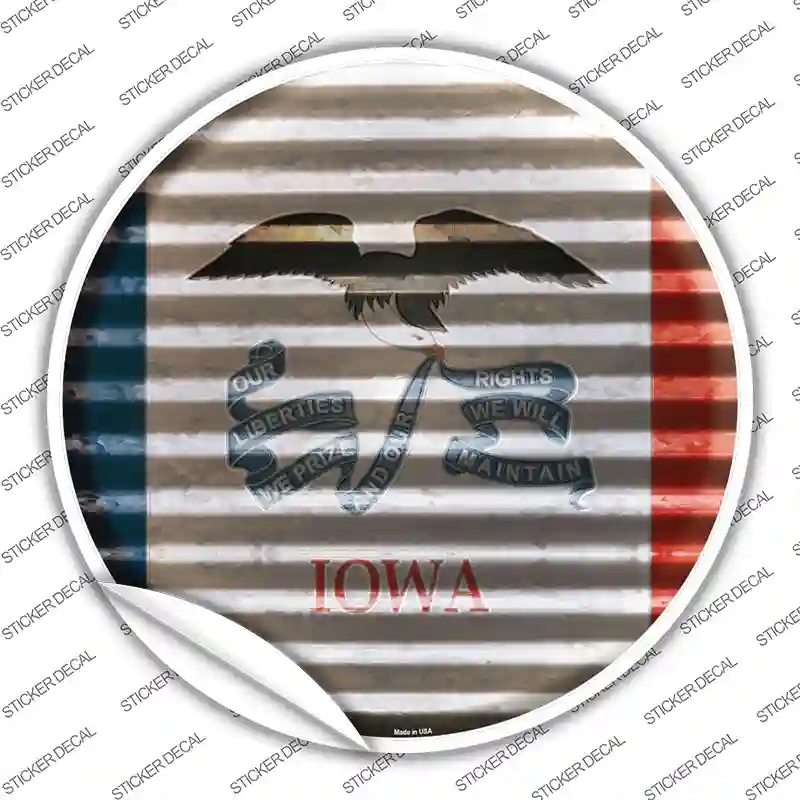 C-925s-L Iowa Flag Corrugated Novelty Circle Sticker Decal - Large