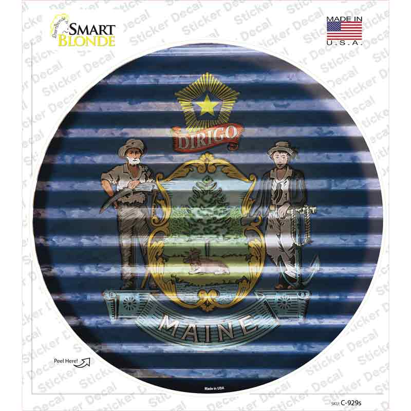 C-929s-M Maine Flag Corrugated Novelty Circle Sticker Decal - Medium