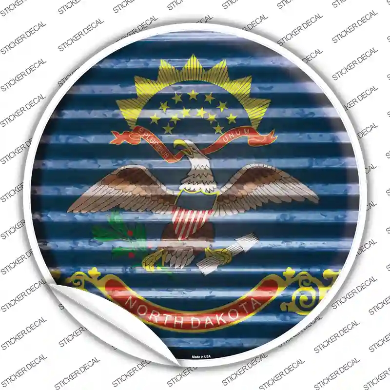 C-944s-S North Dakota Flag Corrugated Novelty Circle Sticker Decal - Small