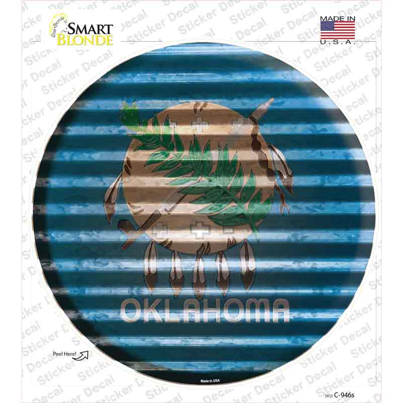 C-946s-M Oklahoma Flag Corrugated Novelty Circle Sticker Decal - Medium