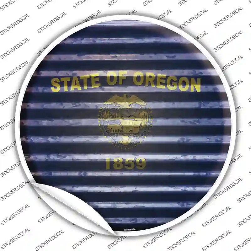 C-947s-L Oregon Flag Corrugated Novelty Circle Sticker Decal - Large
