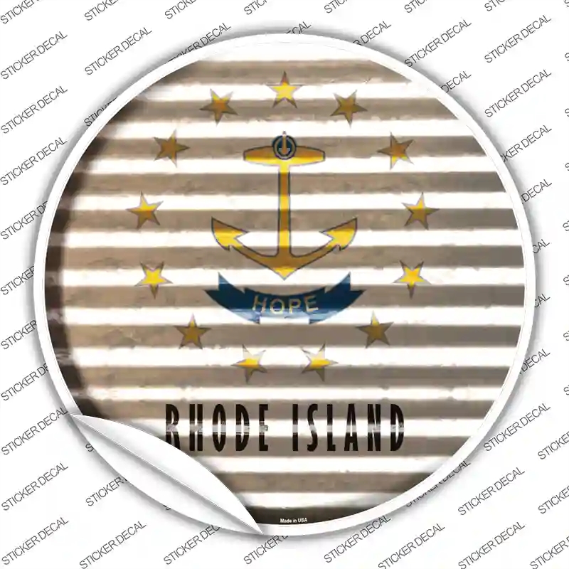 C-949s-L Rhode Island Flag Corrugated Novelty Circle Sticker Decal - Large