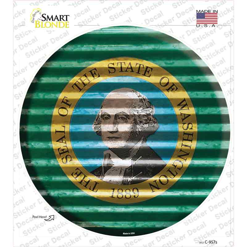 C-957s-M Washington Flag Corrugated Novelty Circle Sticker Decal - Medium