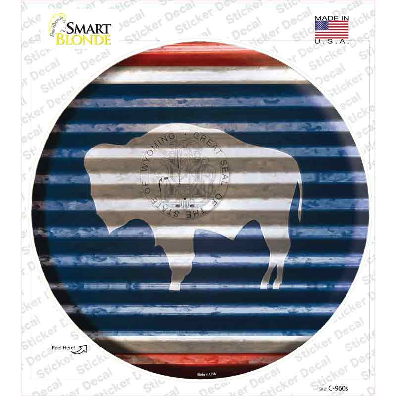 C-960s-M Wyoming Flag Corrugated Novelty Circle Sticker Decal - Medium