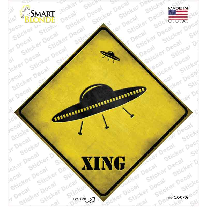 CX-070s-M UFO Spaceship Xing Novelty Diamond Sticker Decal - Medium