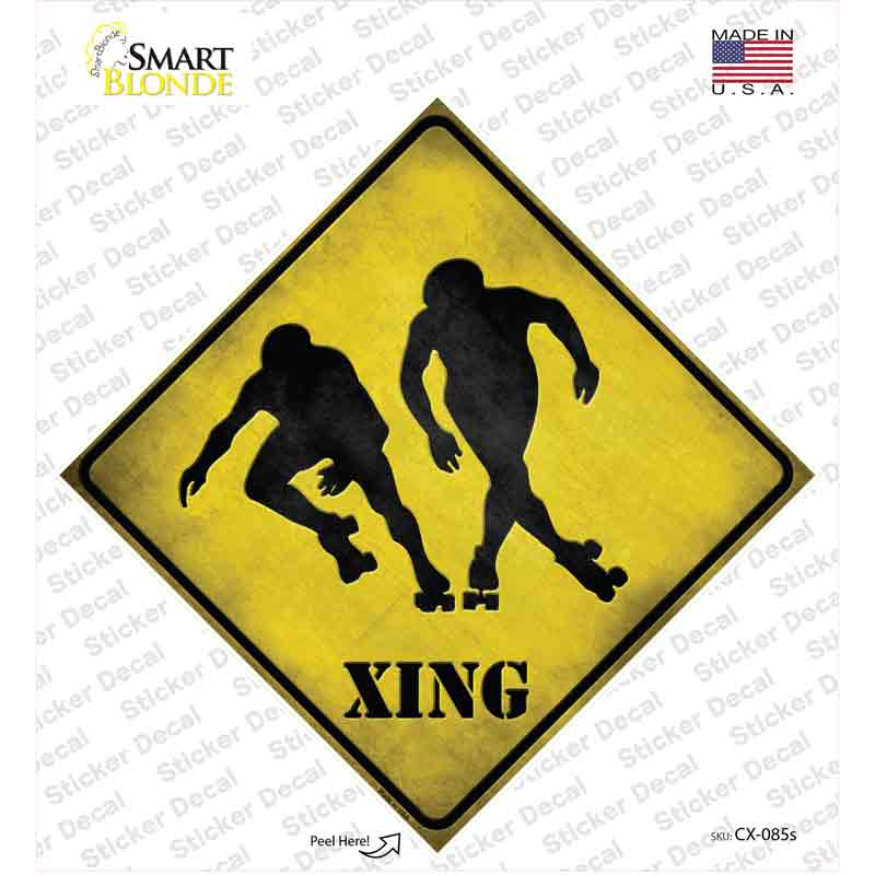 CX-085s-M Rollerskaters Xing Novelty Diamond Sticker Decal - Medium