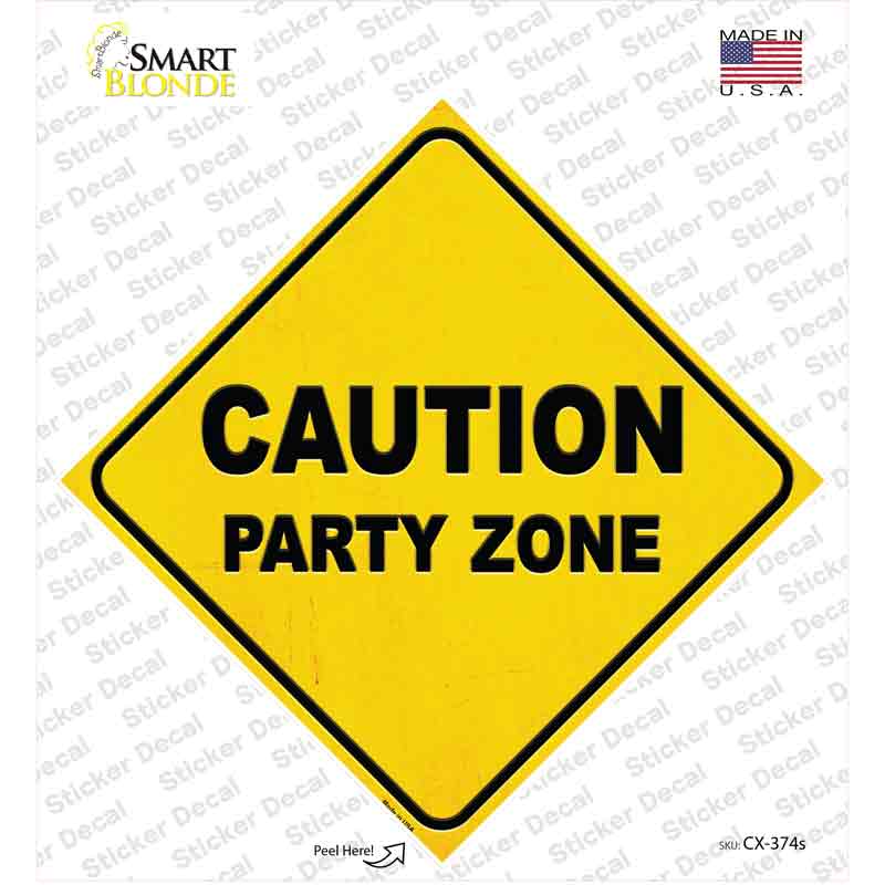 CX-374s-M Caution Party Zone Novelty Diamond Sticker Decal - Medium