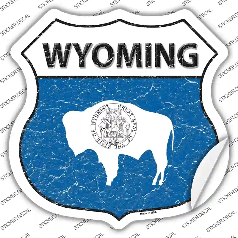 HS-158s-S Wyoming Flag Novelty Highway Shield Sticker Decal - Small