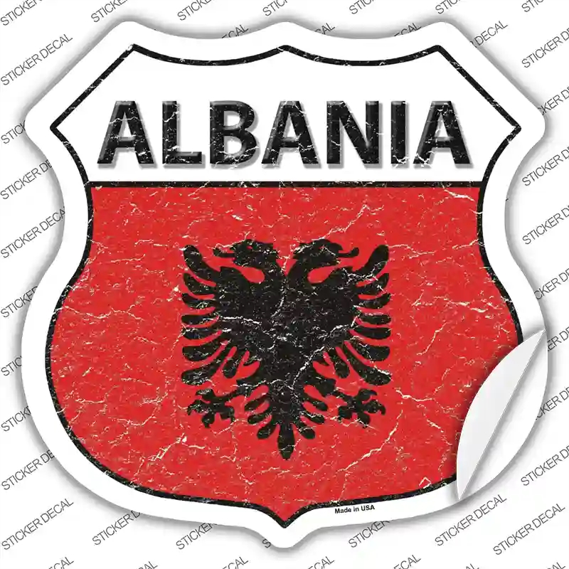 HS-164s-S Albania Flag Novelty Highway Shield Sticker Decal - Small