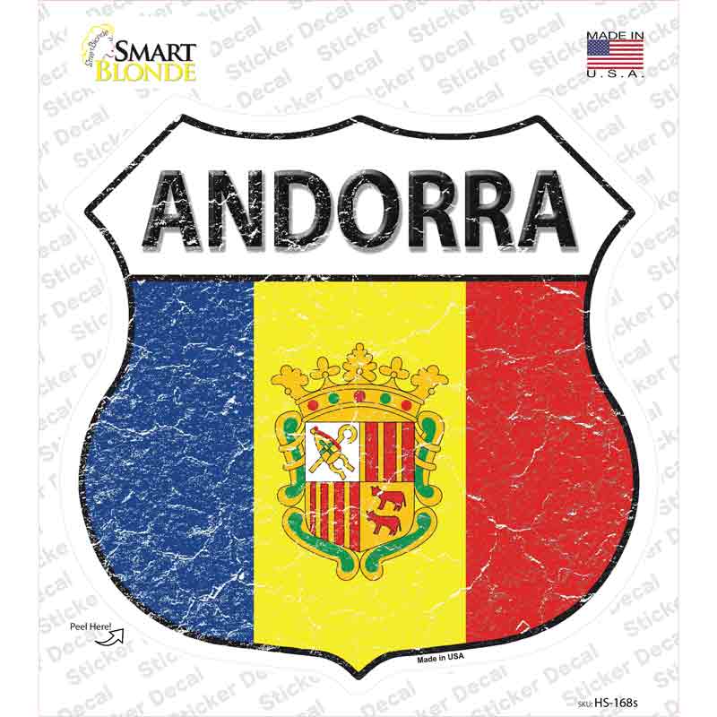 HS-168s-M Andorra Flag Novelty Highway Shield Sticker Decal - Medium