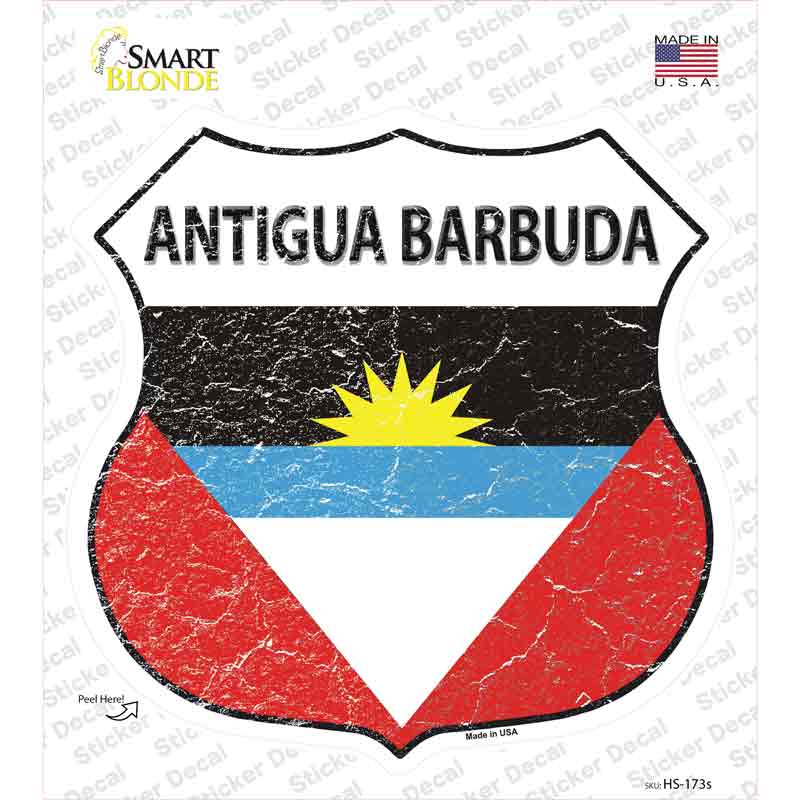 HS-173s-M Antigua Barbuda Flag Novelty Highway Shield Sticker Decal - Medium