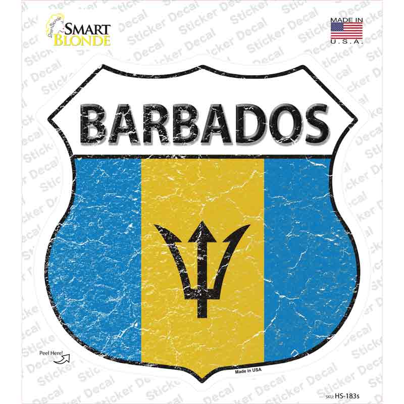 HS-183s-M Barbados Flag Novelty Highway Shield Sticker Decal - Medium