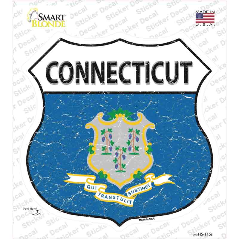 HS-115s-M Connecticut Flag Novelty Highway Shield Sticker Decal - Medium