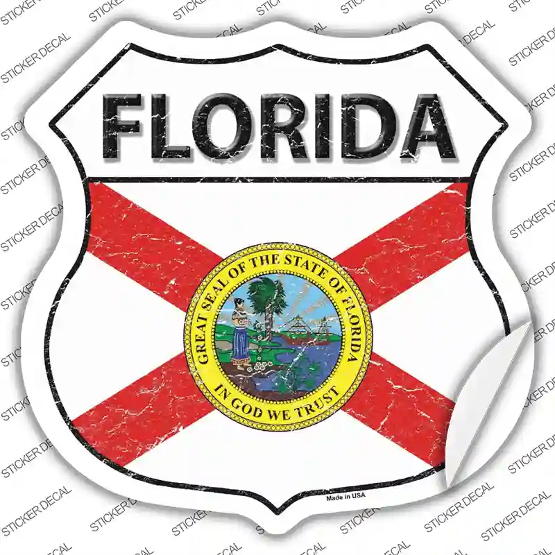 HS-117s-L Florida Flag Novelty Highway Shield Sticker Decal - Large