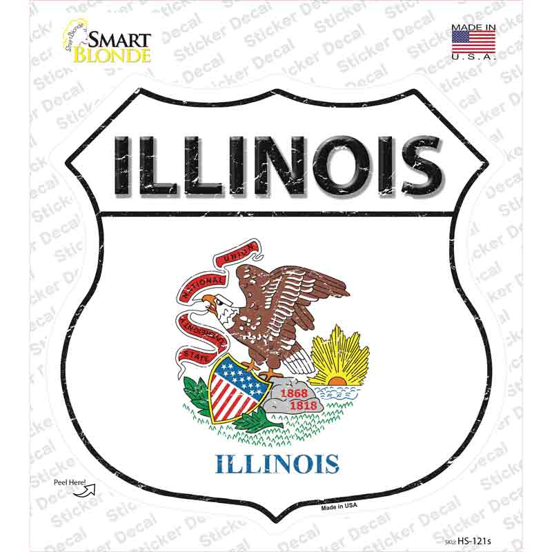 HS-121s-M Illinois Flag Novelty Highway Shield Sticker Decal - Medium