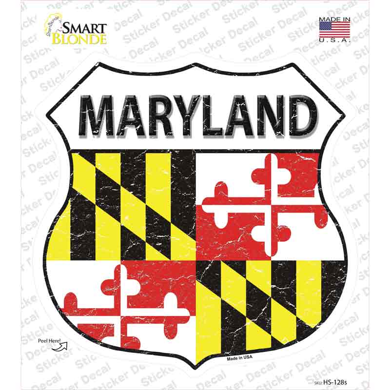 HS-128s-M Maryland Flag Novelty Highway Shield Sticker Decal - Medium