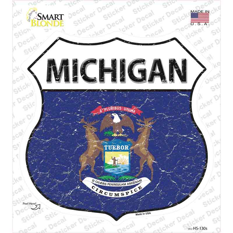 HS-130s-M Michigan Flag Novelty Highway Shield Sticker Decal - Medium
