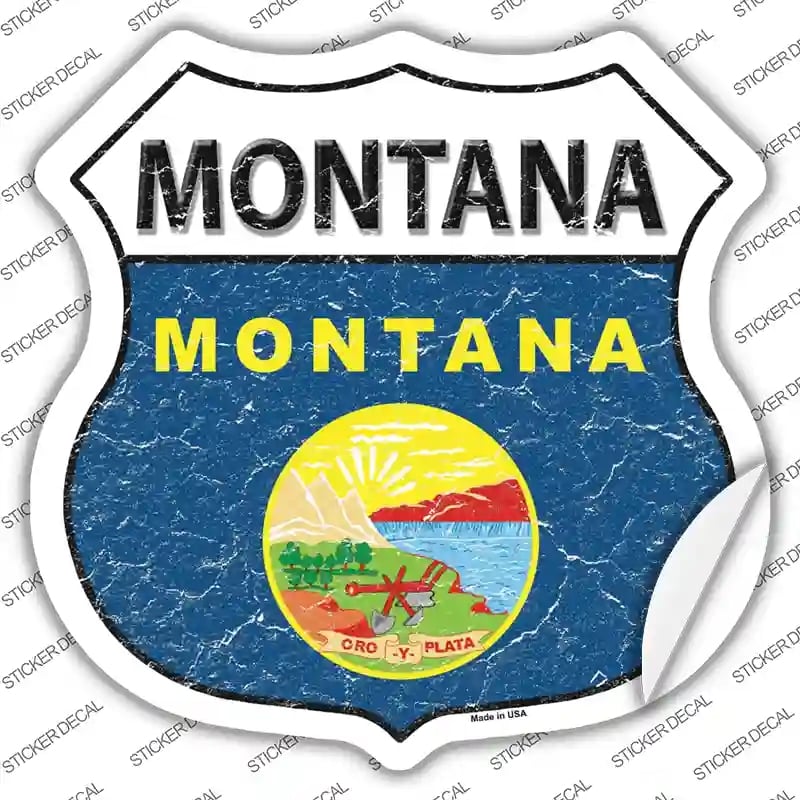 HS-134s-L Montana Flag Novelty Highway Shield Sticker Decal - Large
