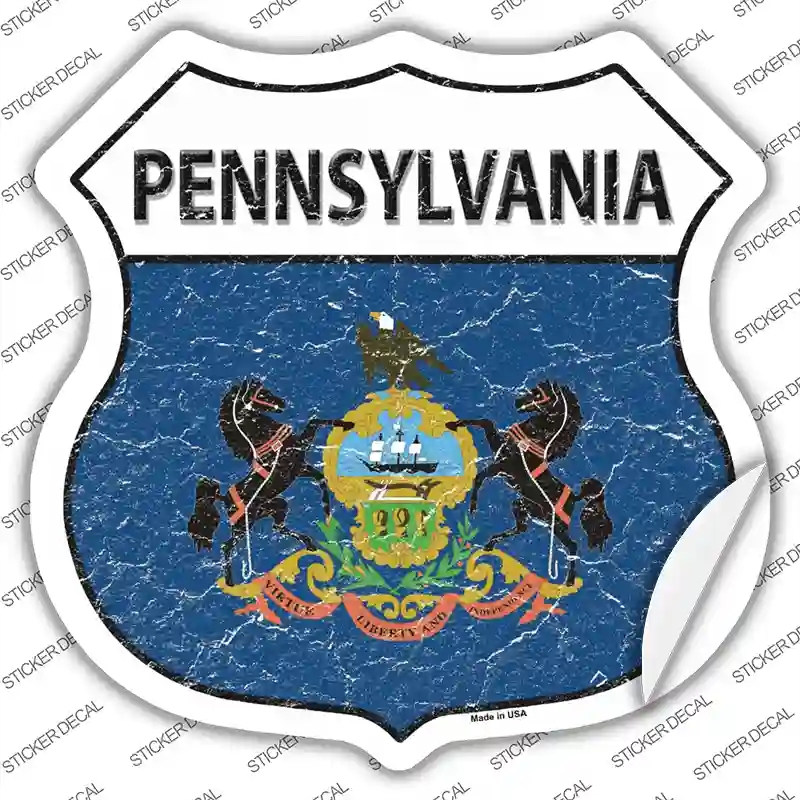 HS-146s-L Pennsylvania Flag Novelty Highway Shield Sticker Decal - Large