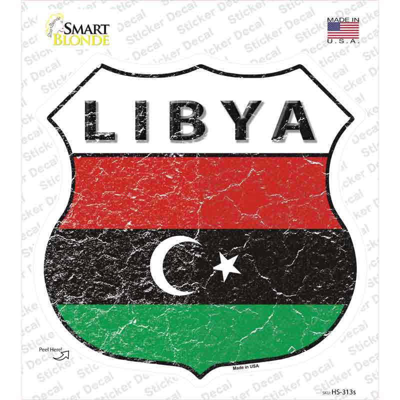 HS-313s-M Libya Flag Novelty Highway Shield Sticker Decal - Medium
