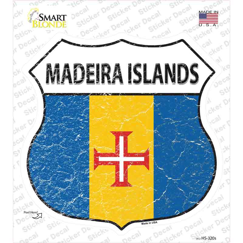 HS-320s-M Madeira Islands Flag Novelty Highway Shield Sticker Decal - Medium