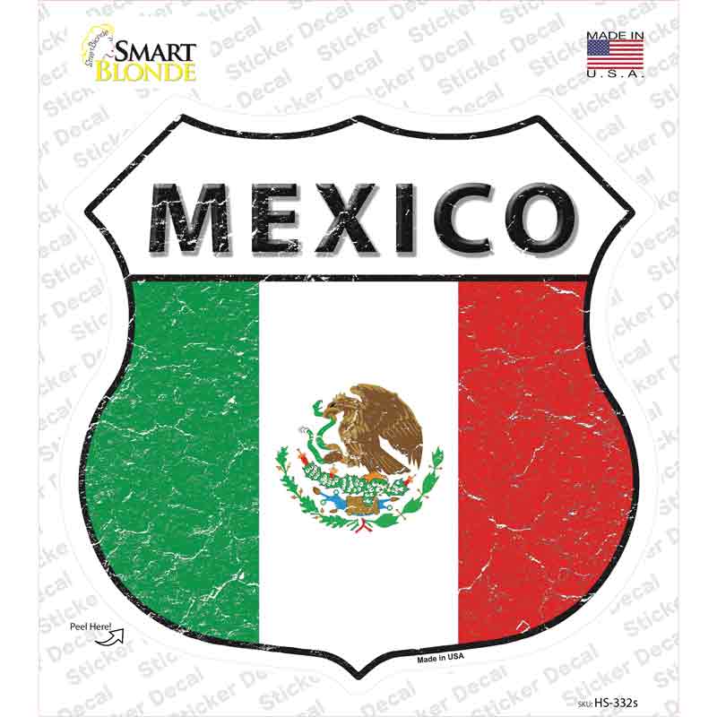 HS-332s-M Mexico Flag Novelty Highway Shield Sticker Decal - Medium