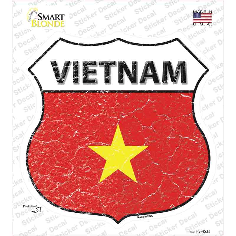 HS-453s-M Vietnam Flag Novelty Highway Shield Sticker Decal - Medium