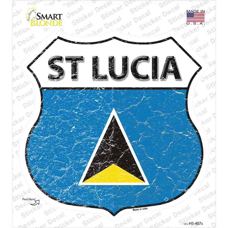 HS-407s-M St Lucia Flag Novelty Highway Shield Sticker Decal - Medium