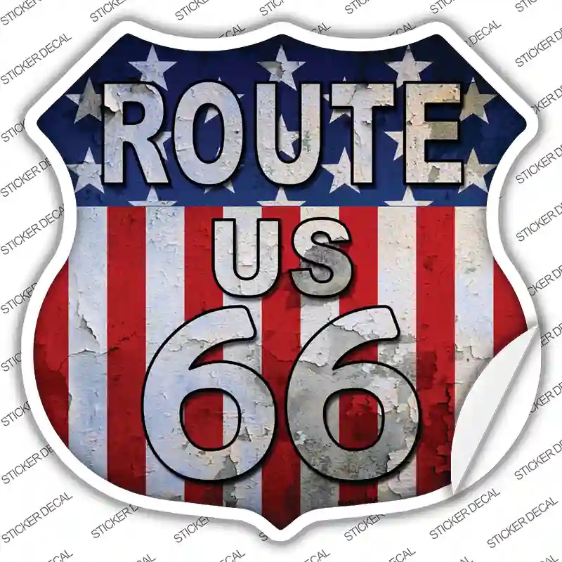 HS-552s-S Route 66 Vertical American Flag Novelty Highway Shield Sticker Decal - Small